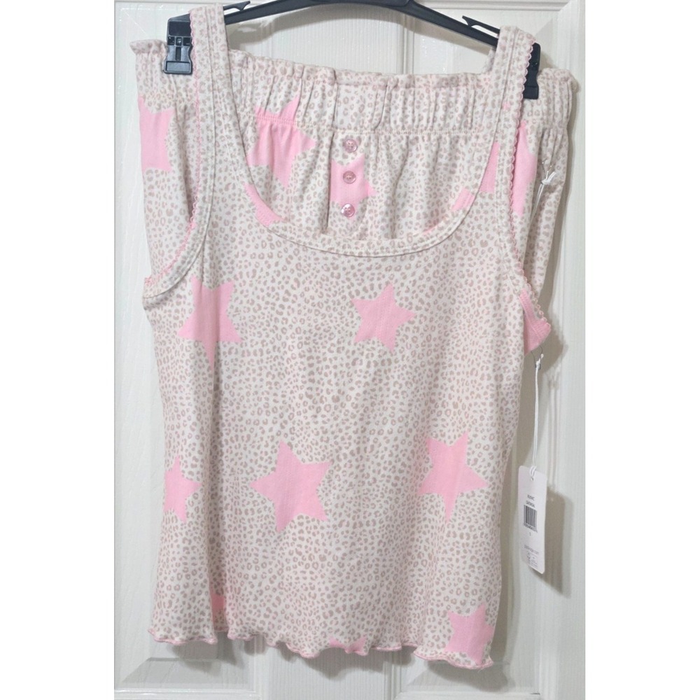 P.J. Salvage Stay Wild Leopard/Star Print Short Set Women's S Pink/Tan NWT